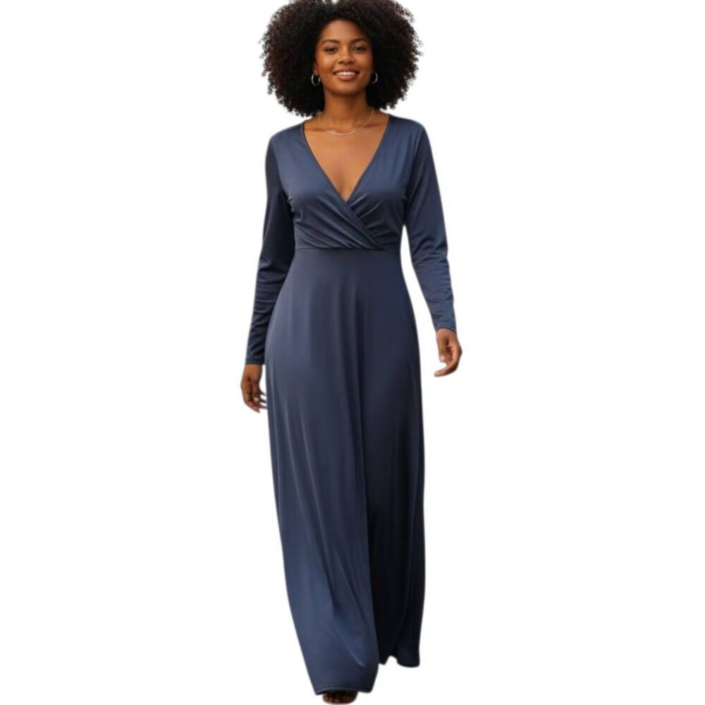 SHEIN NAVY V-NECK LONG SLEEVE MAXI DRESS SZ.5XL EUC.